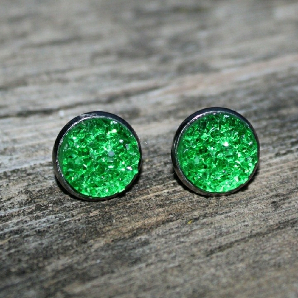 Green Druzy Geode stud earrings